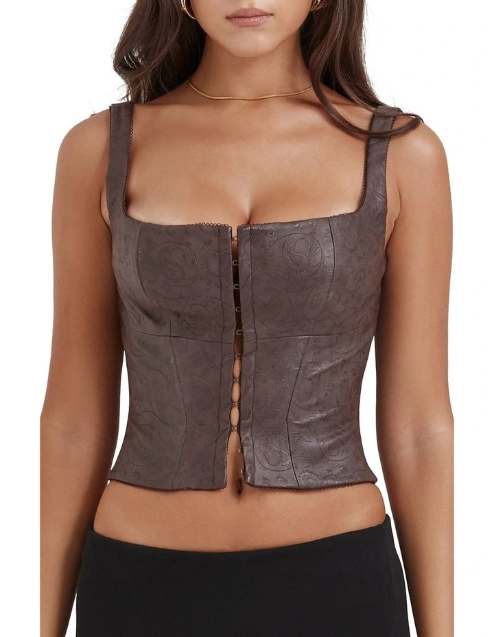 Pia Vegan Leather Corset in Brown