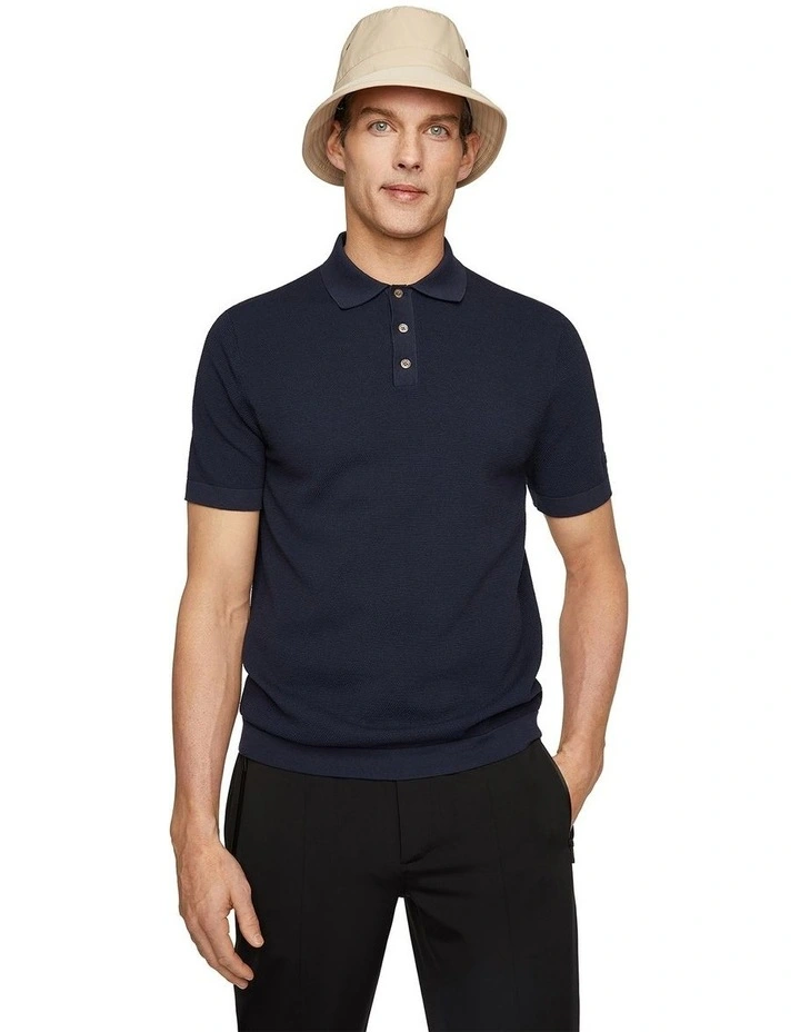 Pique Polo Sweater in Navy