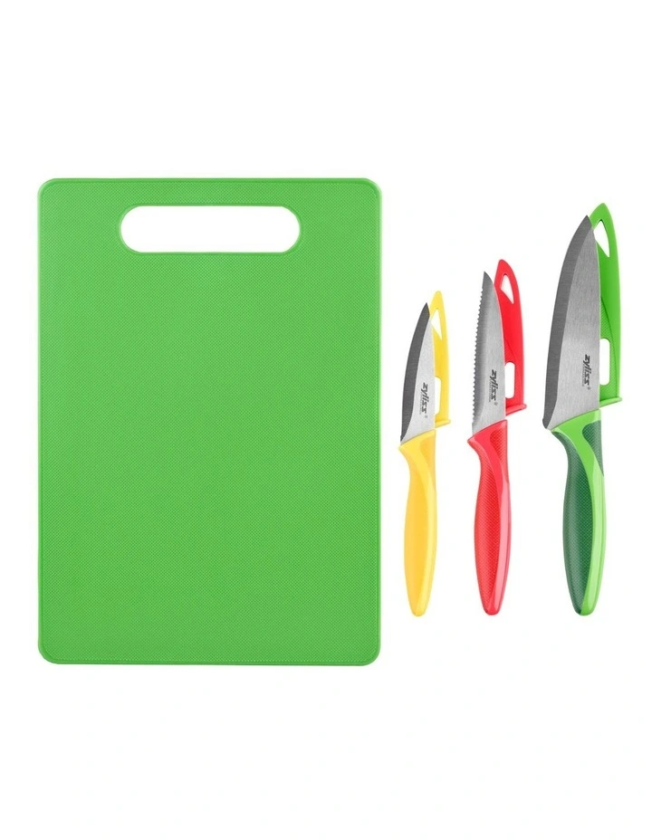 Chopping Board & 3 Piece Knife Set Green