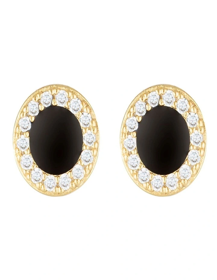 Reflection Enamel Stud Earrings in Yellow Gold/Black