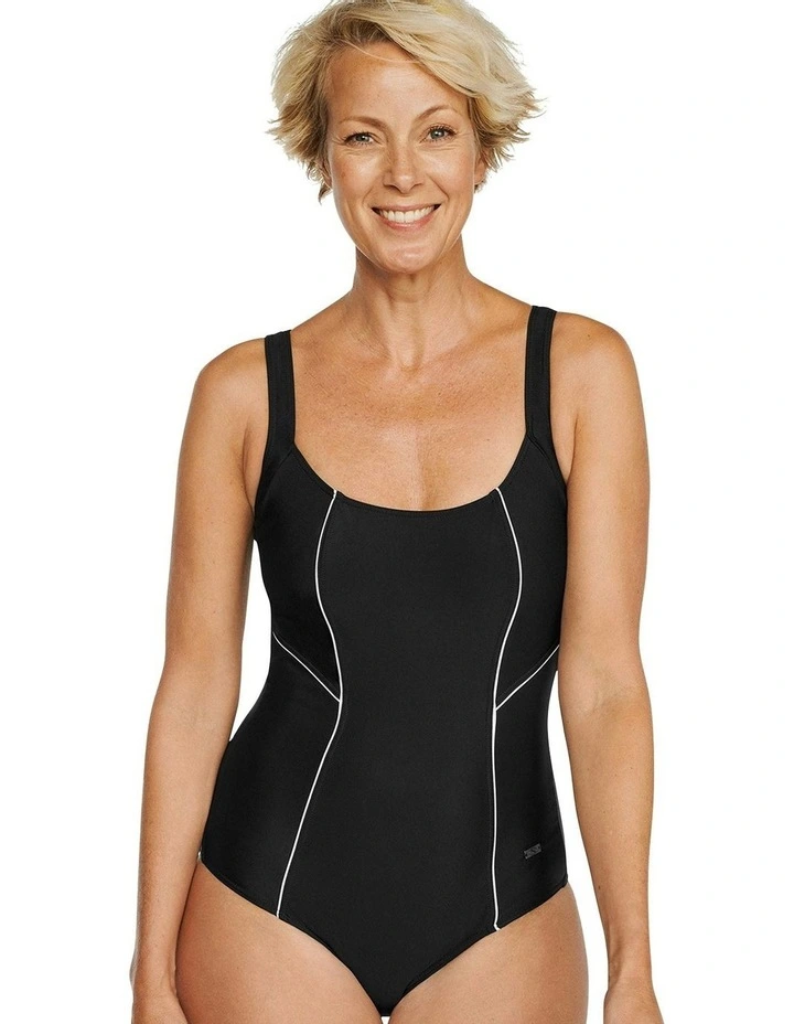 Sporty Non-Padded Swimsuit in Black-White