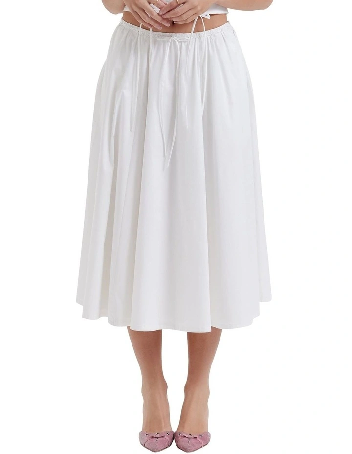 Cora Gathered Midi Skirt in White