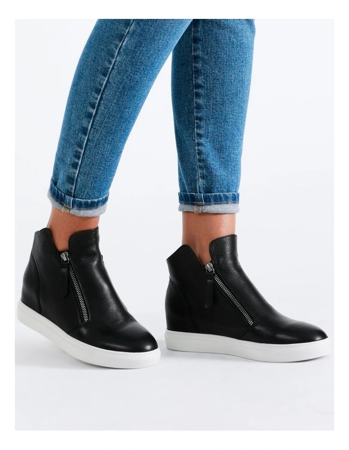 Cane Black Leather Wedged Sneaker