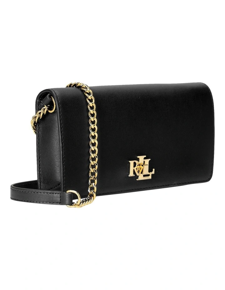 Leather Crossbody Turn-Lock Tech Case in Black