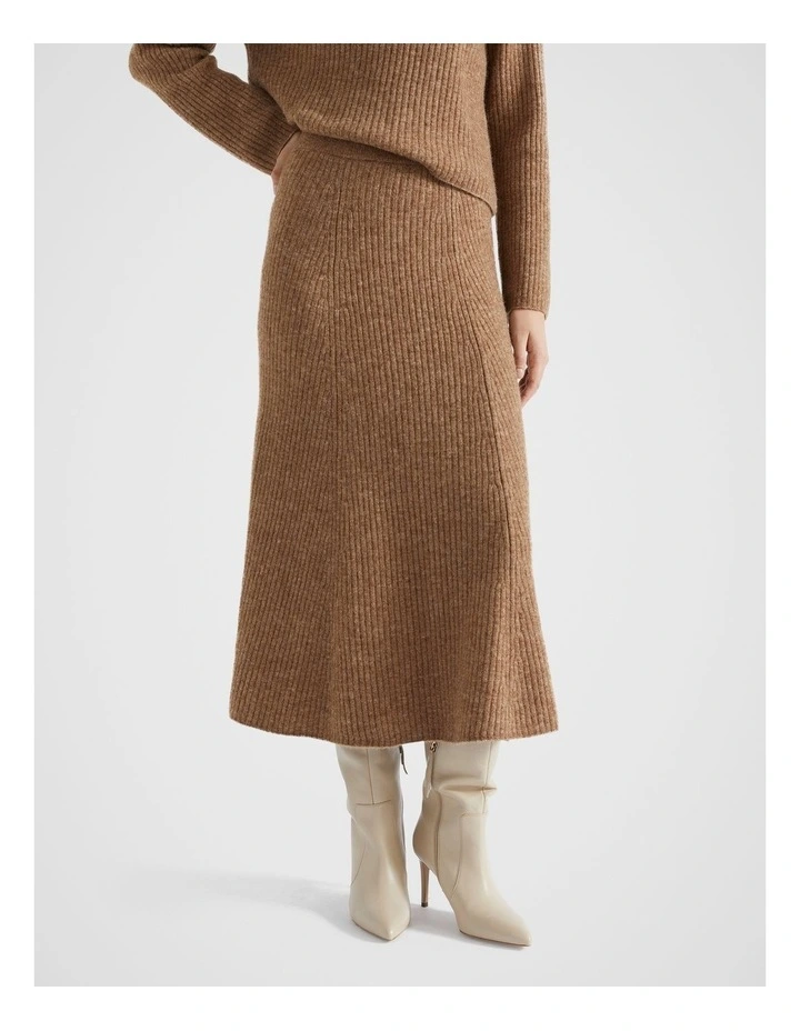 Rib Cosy Knit Skirt in Deep Chai Marle
