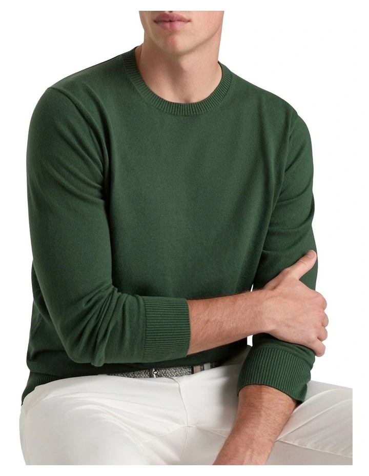 Callaway Cotton Cashmere Crew Knit in Green Melange
