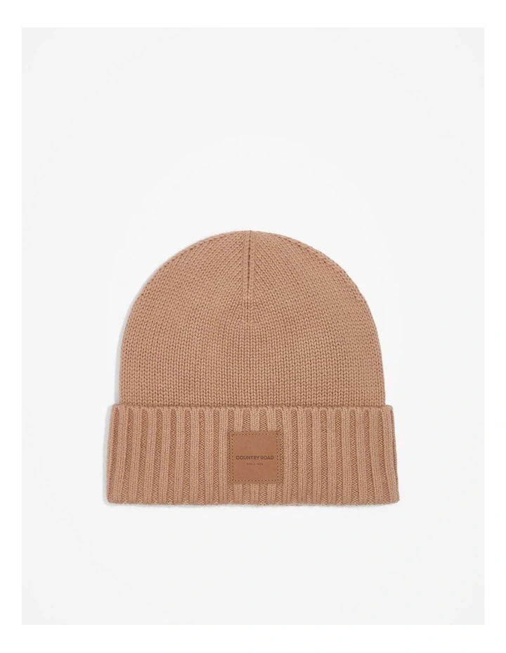 Patch Logo Beanie in Camel