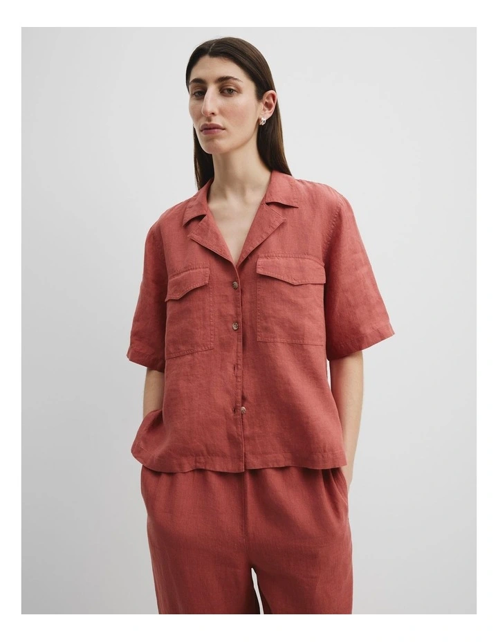 Organically Grown Linen Pocket Detail Shirt in Russet