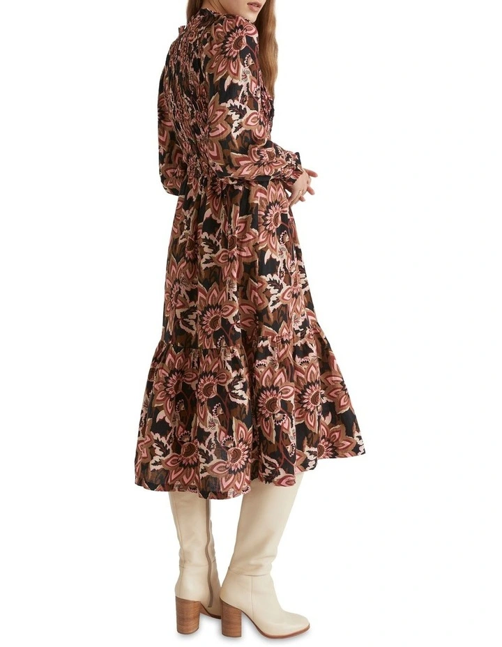 Floral Shirred Midi Dress