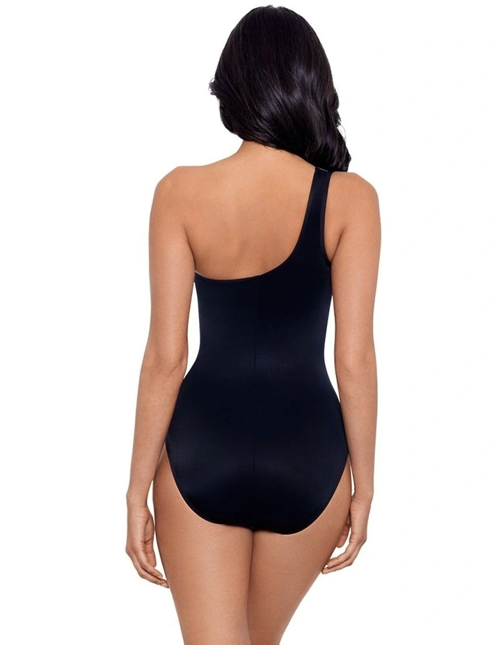 Bronze Reign Jena One Shoulder Tummy Control Swimsuit in Black Multi