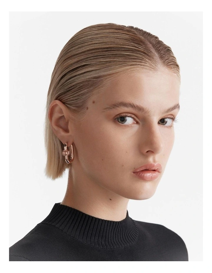 Descent Huggie Hoop Earrings in Rose Gold