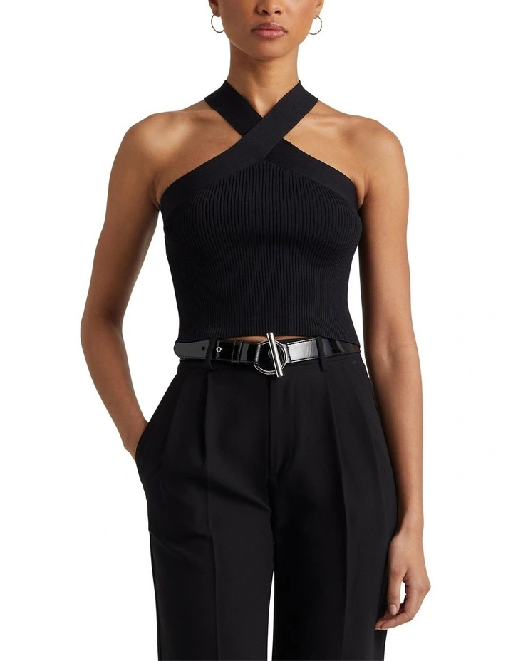 Ribbed Cropped Halter Top in Black