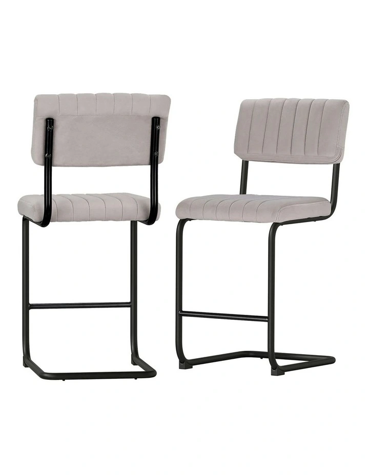 Bar Stools Velvet Chairs x2 in Grey