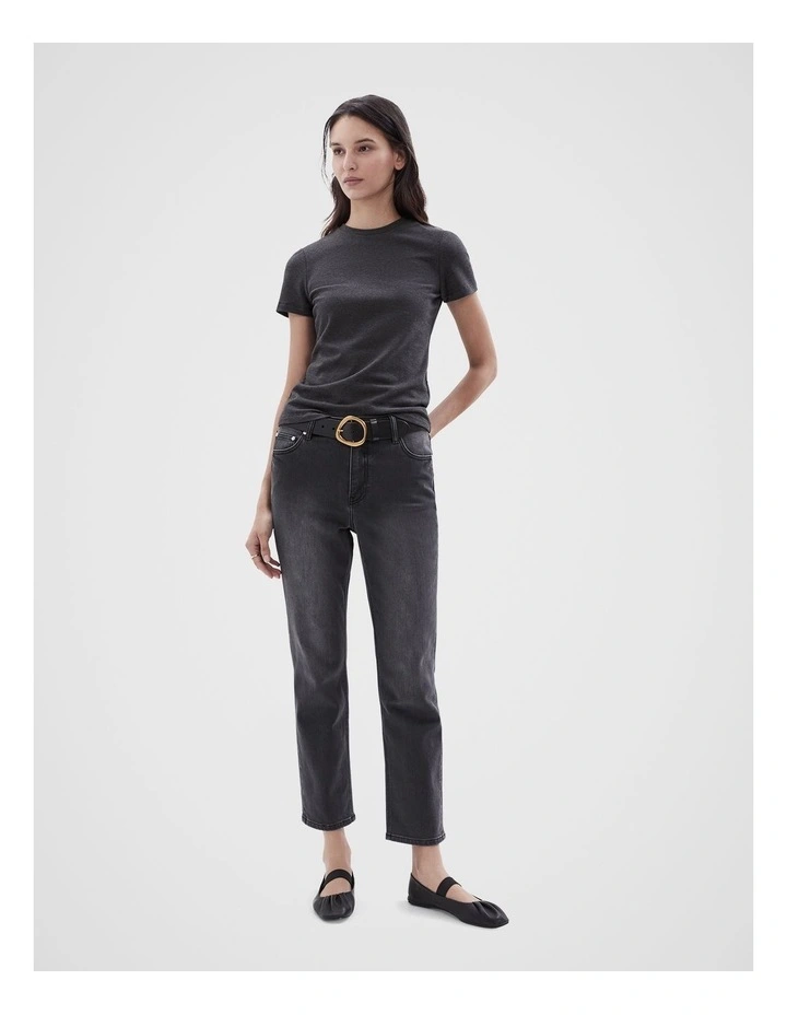 Aus Cotton Fitted Tee in Char Marle