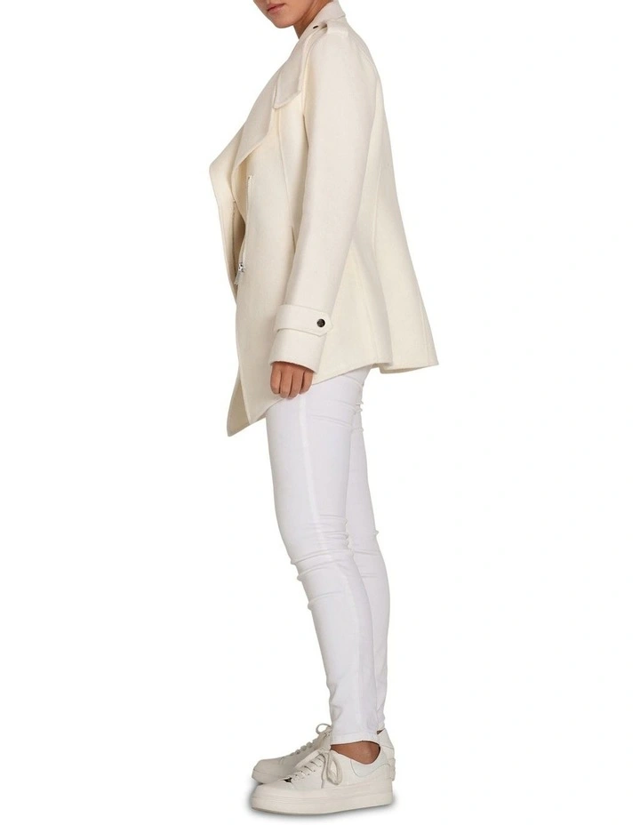 Bad Girl Wool Blend Moto Coat in Cream
