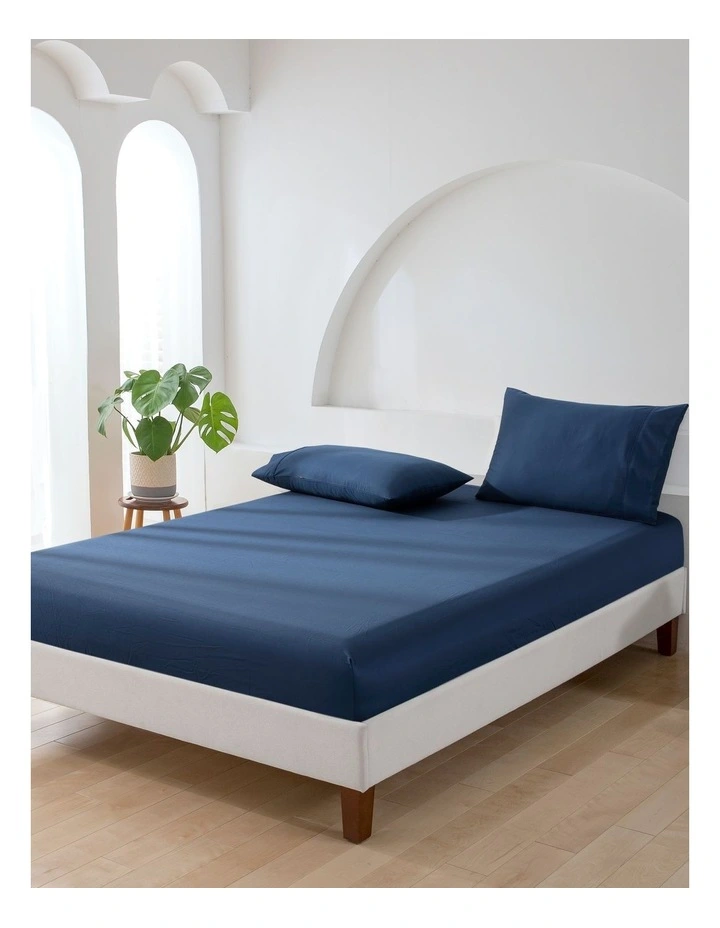 500TC Cotton Sateen Fitted Single Bed Sheet Set in Navy