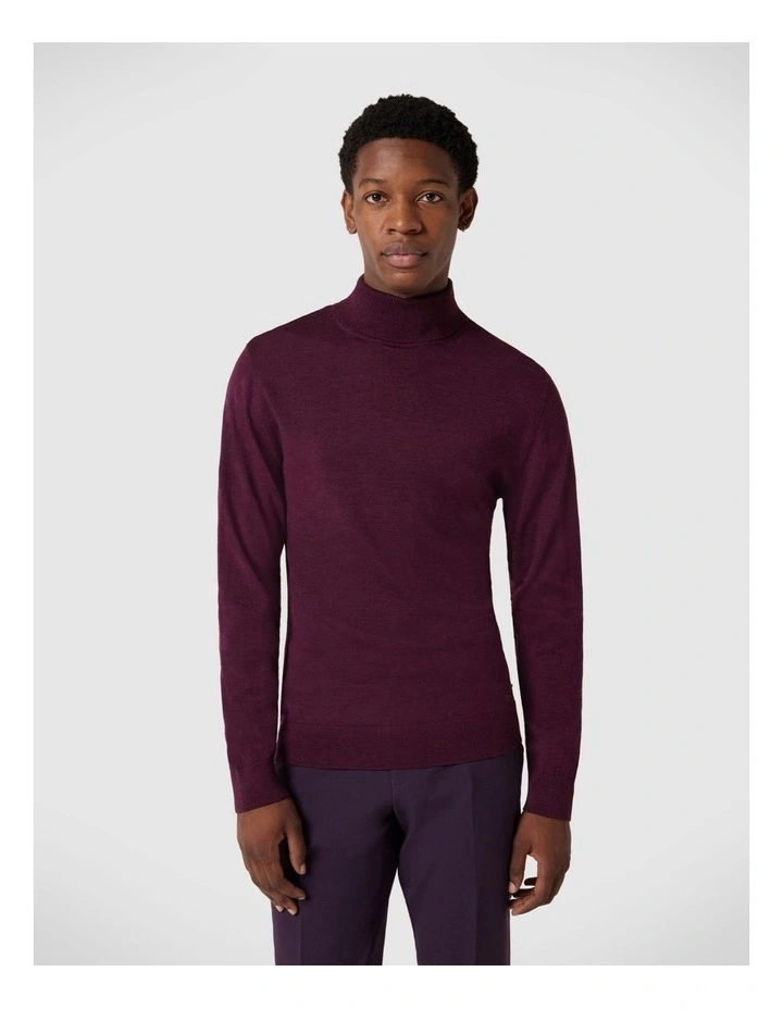 Merino Wool Roll Neck Sweater in Plum