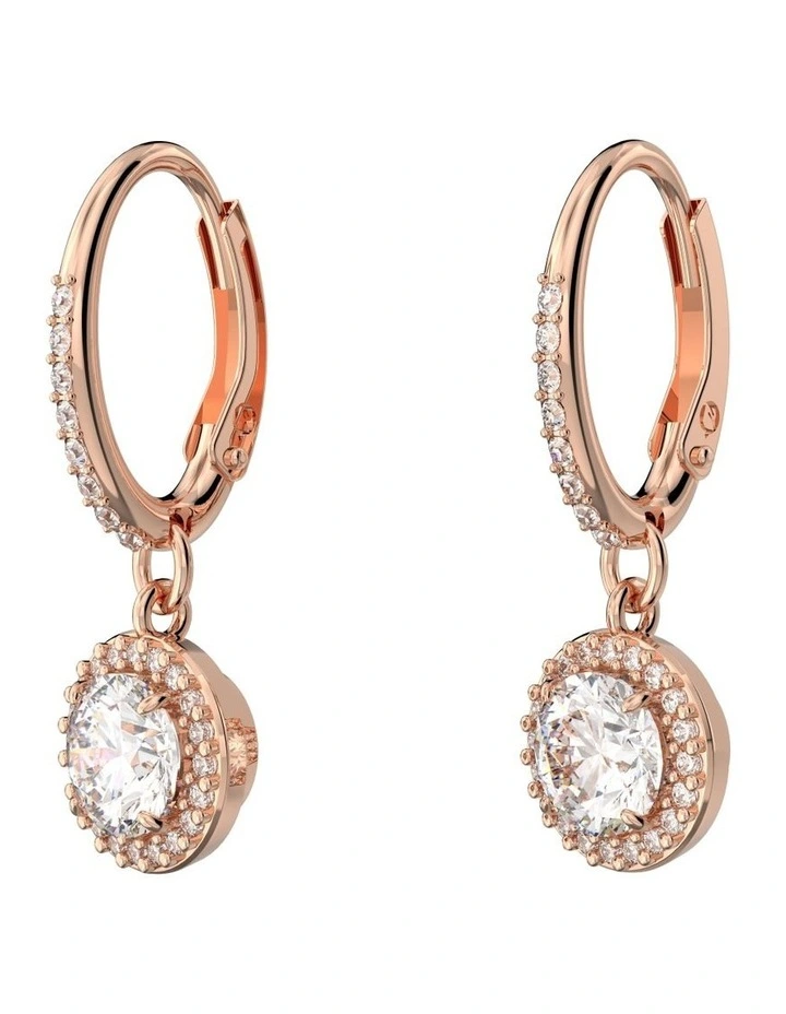Constella Drop Earrings Round Cut Pave Rose Gold-Tone Plated in White