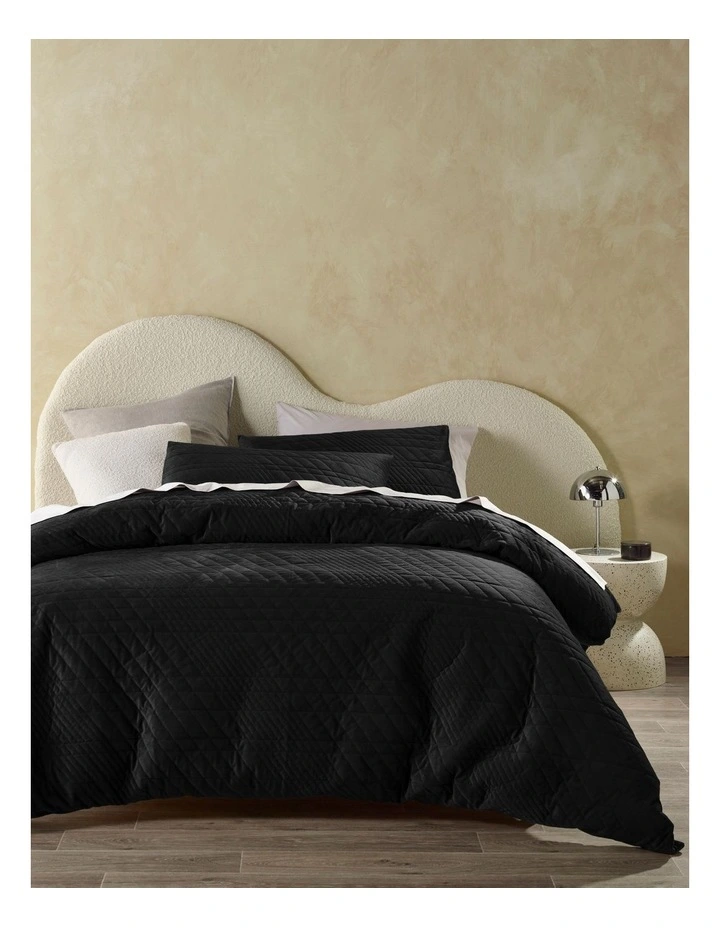Ashley Corduroy Quilted Quilt Cover Set in Black