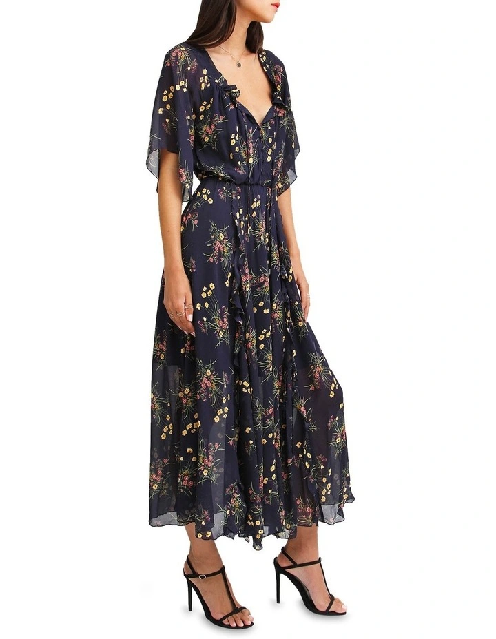 Amour Amour Ruffled Maxi Dress Navy