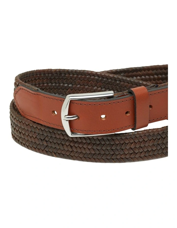 Douglas Leather Stretch Woven Belt in Brown