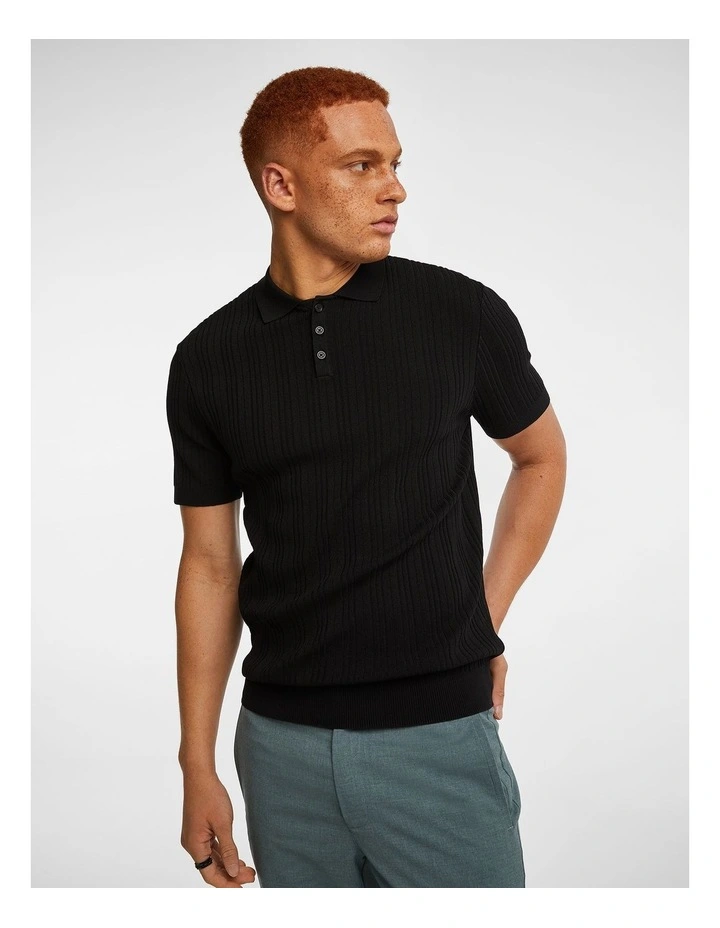 Banderas Knitted Polo Shirt in Black