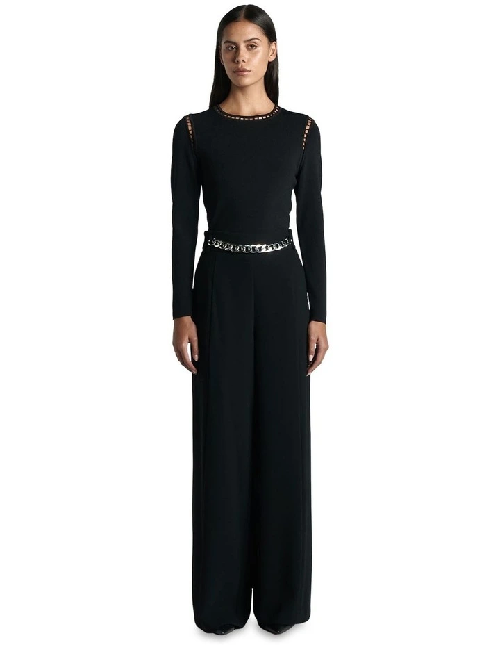 Ladder Trim Knit Top in Black