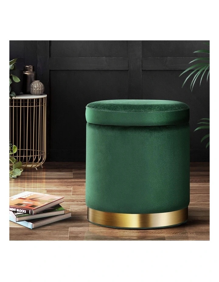 Ottoman Storage Round Foot Stool in Green