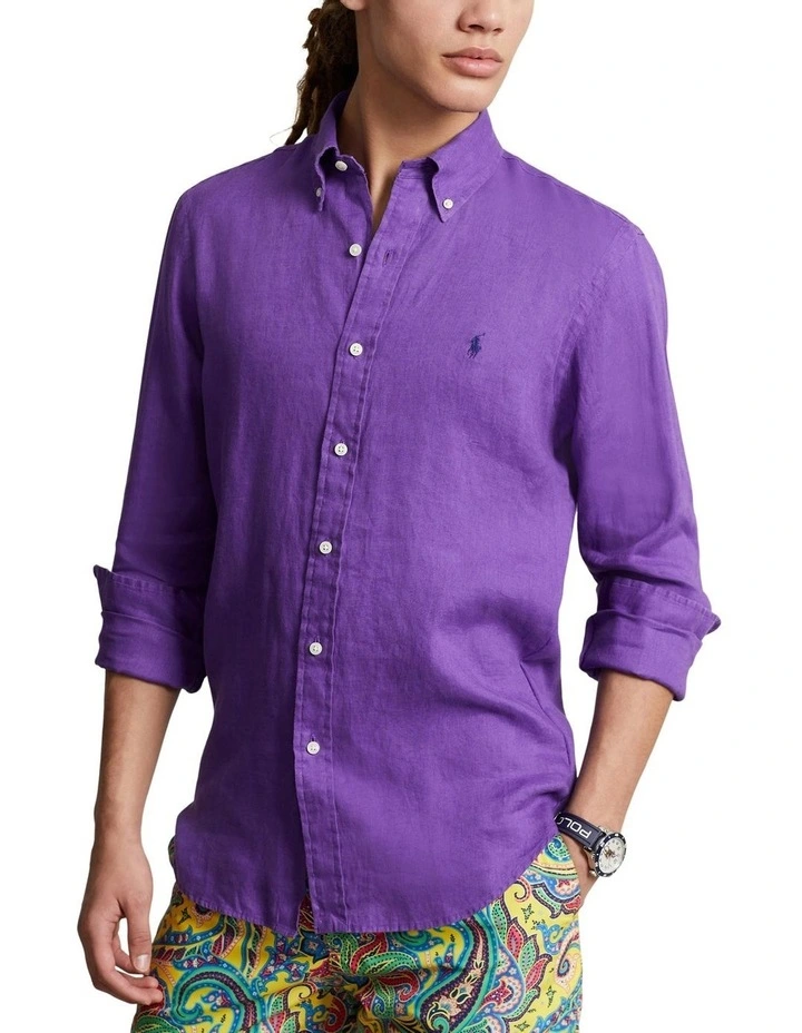 Classic Fit Linen Shirt in Purple