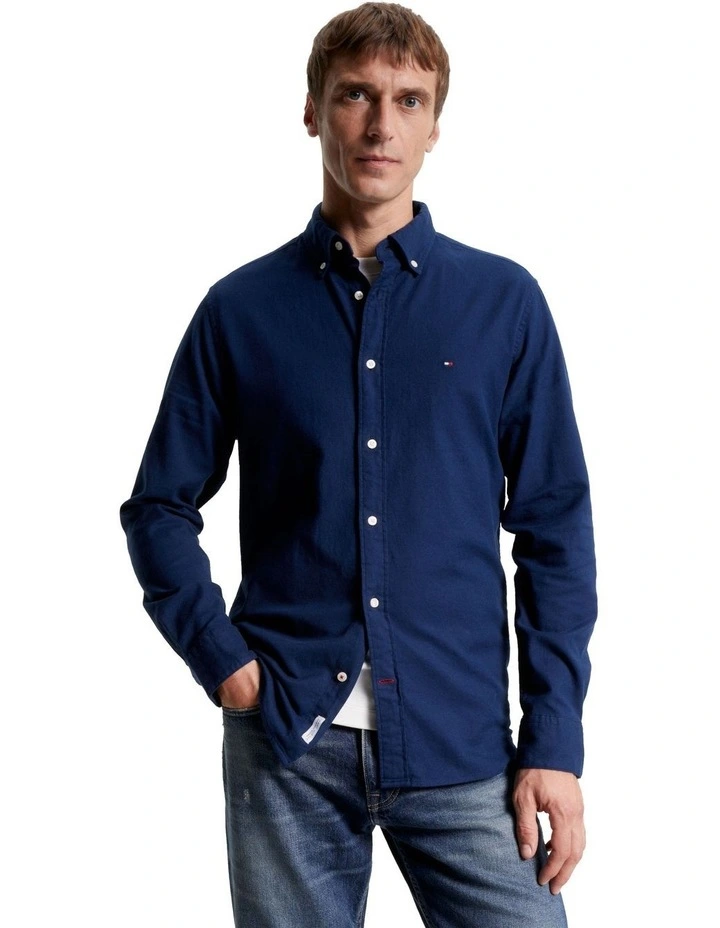 Flex Brushed Twill Long Sleeve Shirt in Navy