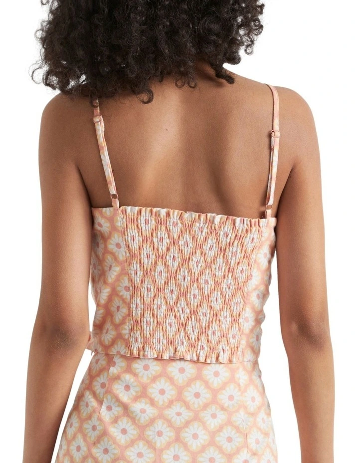 Linen Geo Top in Papaya