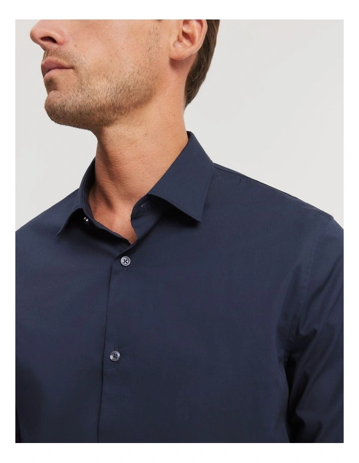 Tailored Fit Poplin Stretch Shirt in Ink