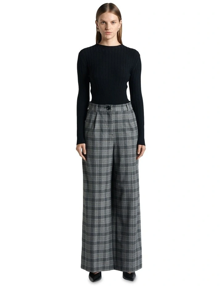 Check Wide Leg Pant in Black/White