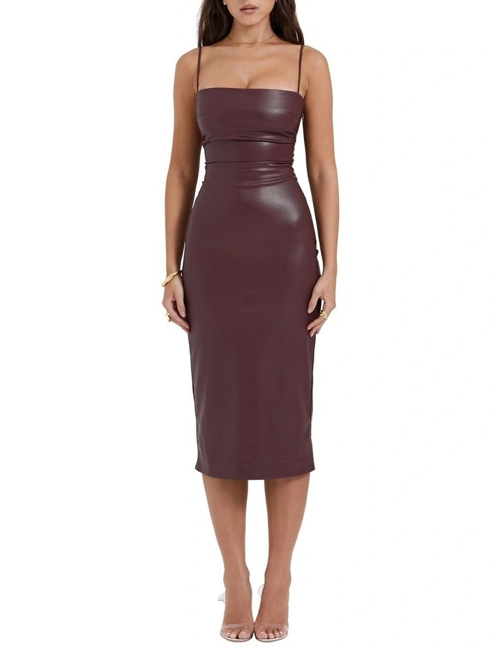 Jalena Vegan Leather Lace Back Dress in Mulberry