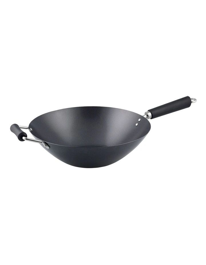 Non-Stick Carbon Steel Wok 35cm Black