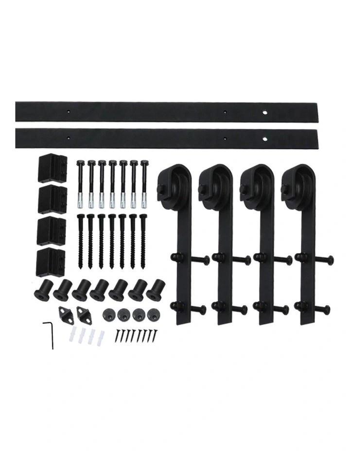 Antique Double Sliding Barn Door Hardware Track Roller Kit 2.44m in Black