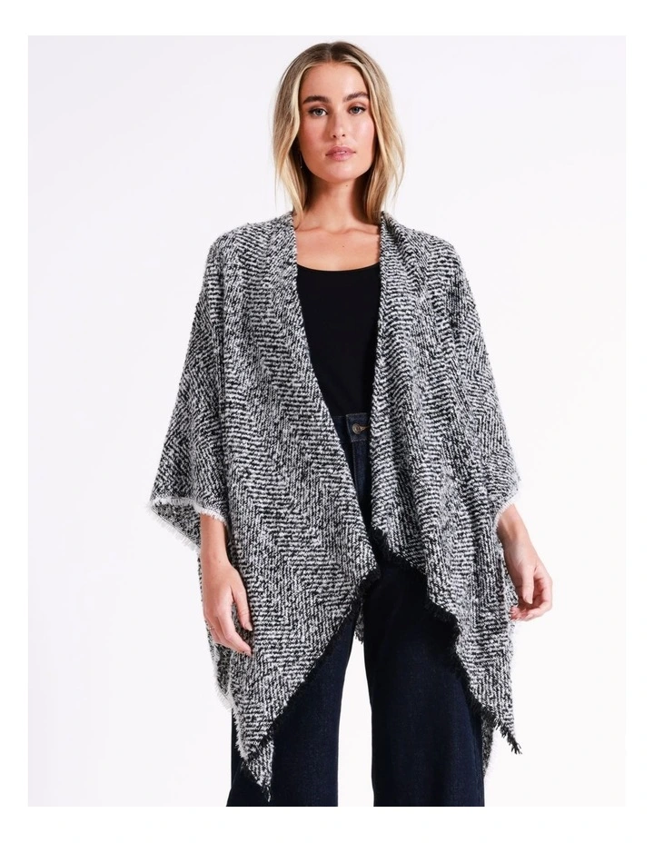 Boucle Chevron Poncho in Black/White