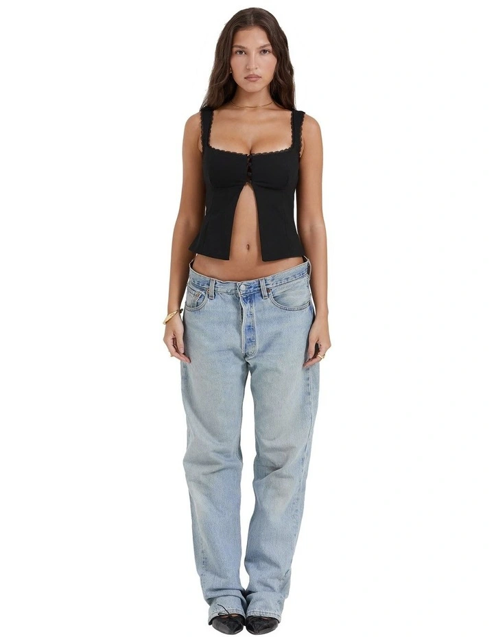 Noura Lace Trim Top in Black