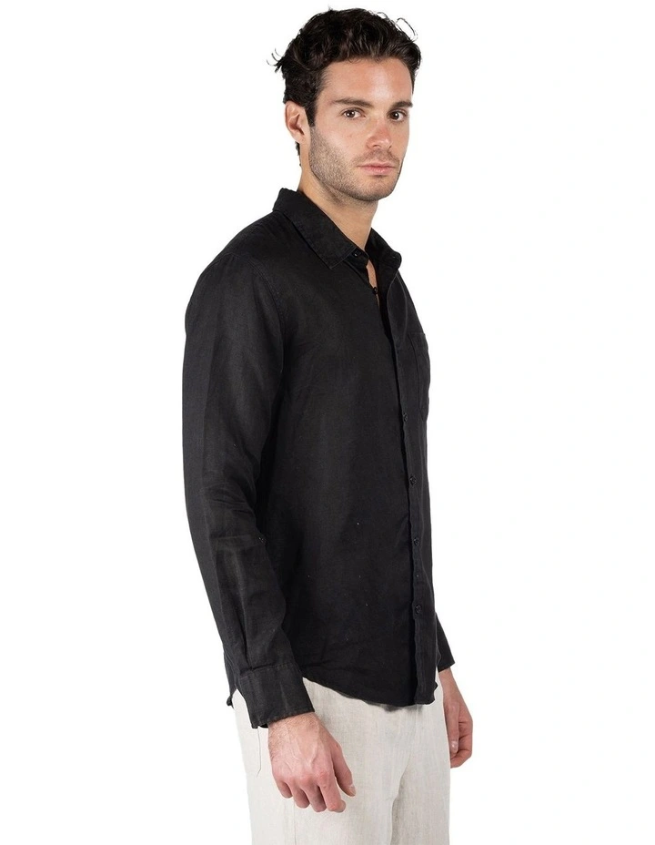 Long Sleeve Linen Shirt in Black