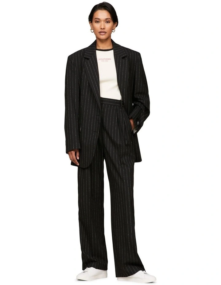 Oversized Prep Pinstripe Blazer in Black Stripe
