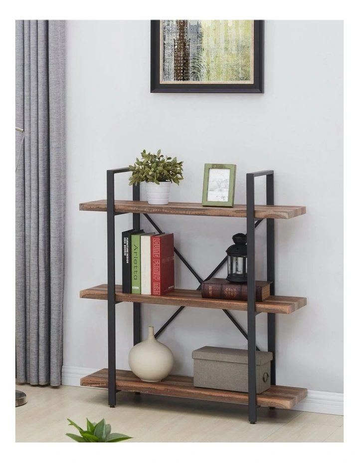 3 Tier Industrial Vintage Wood and Metal Bookcase