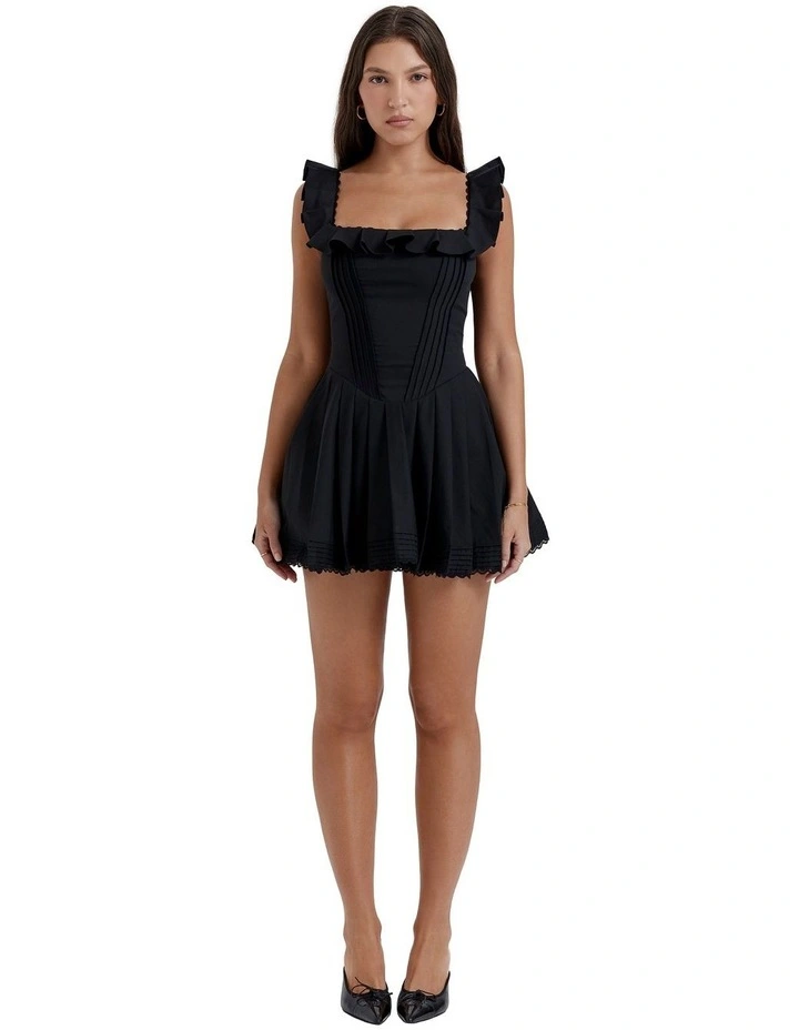 Jemima Pin Tuck Pleated Dress in Black