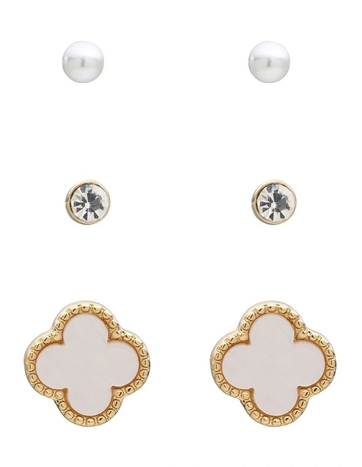 Stud And Clover Earring Pack in Gold