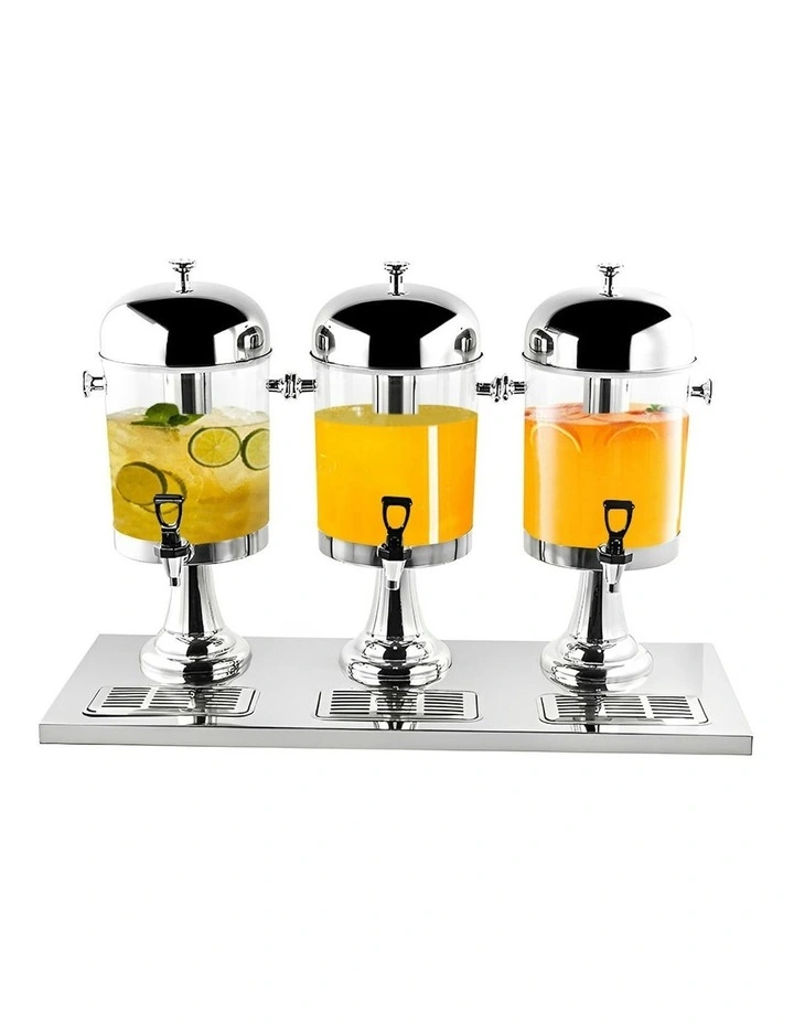 Triple Head Stainless Steel Beverage Dispenser in Clear