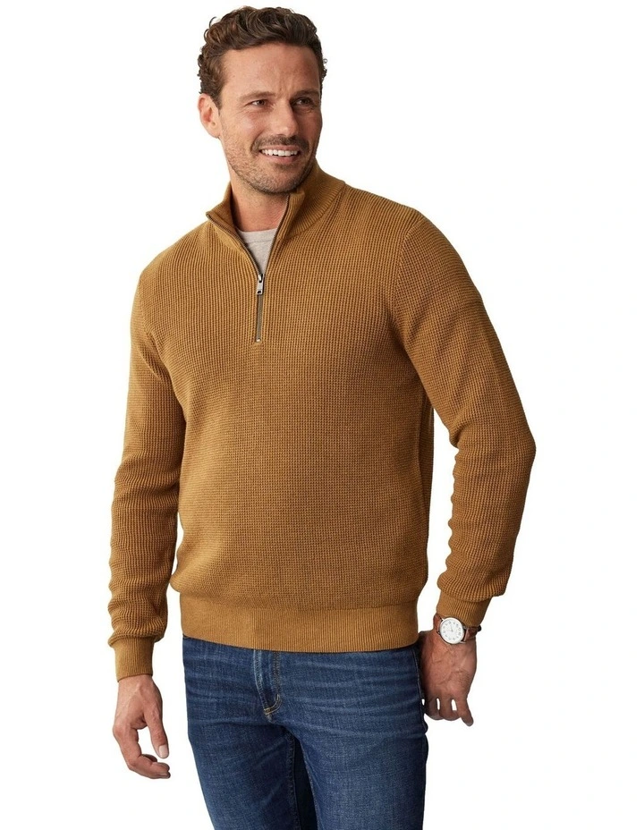 Waffle Half Zip Knit in Terracotta