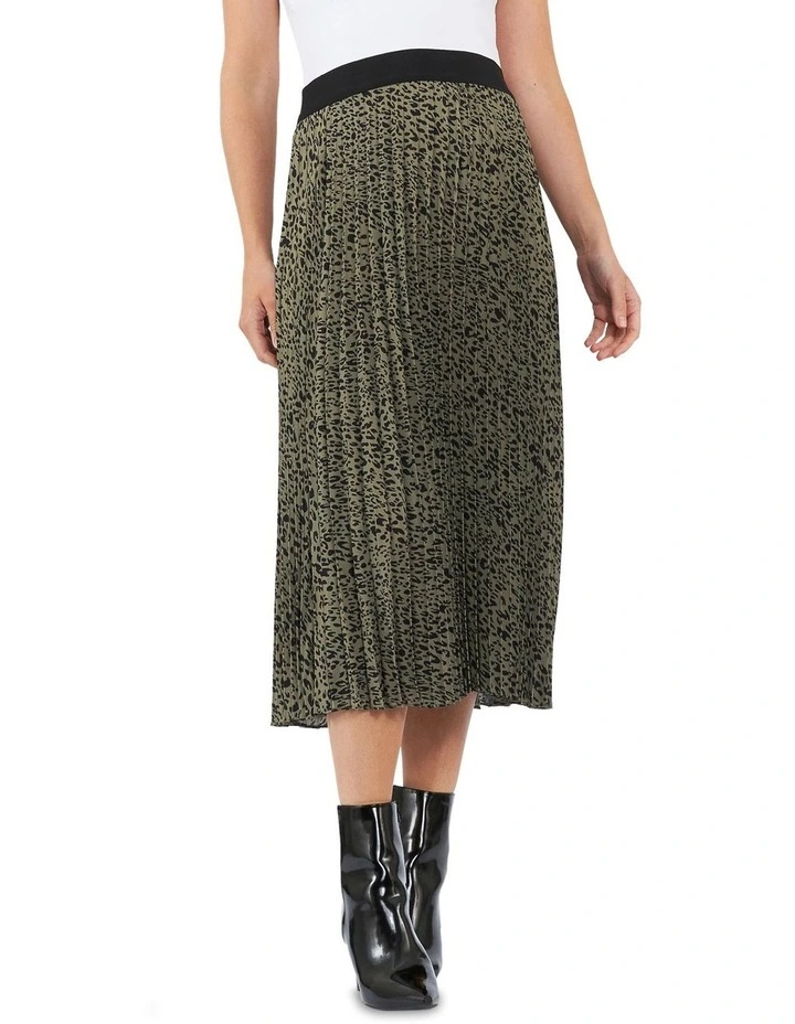 Cleo Pleat Skirt in Khaki/Black