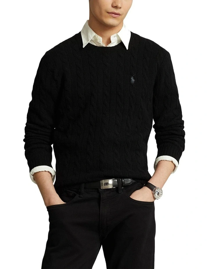 Cable-Knit Wool-Cashmere Sweater in Black