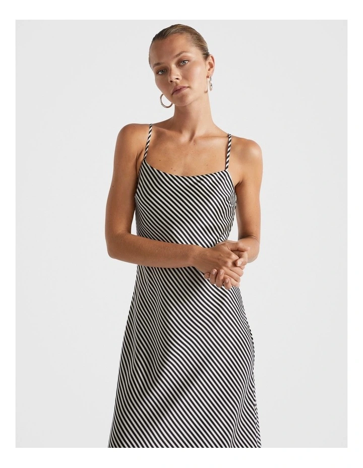 Diagonal Slip Dress in Black Stripe