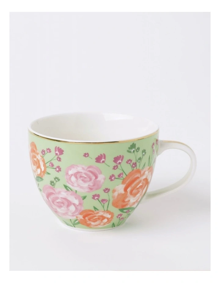 Tea Time Tea Cup Green Floral in Multi