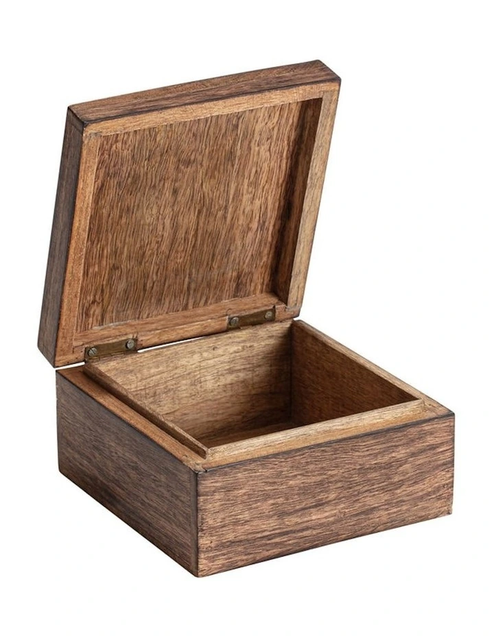 Mango Wood Square Tree-of-Life Trinket Box in Natural